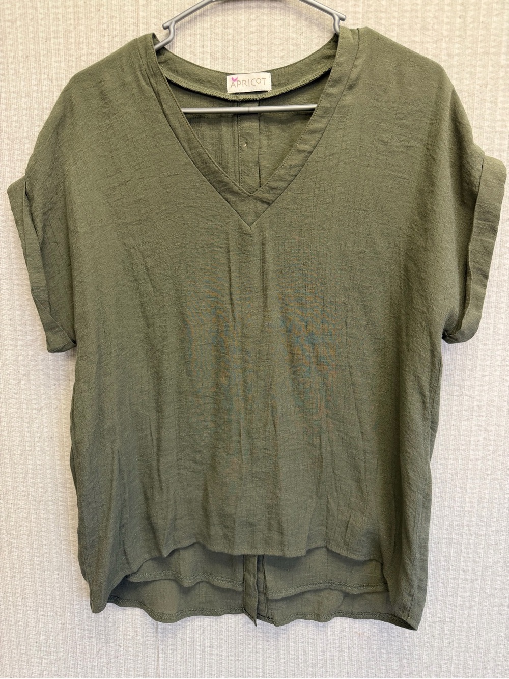 APRICOT Olive Green V-Neck Short Sleeve Tunic Top